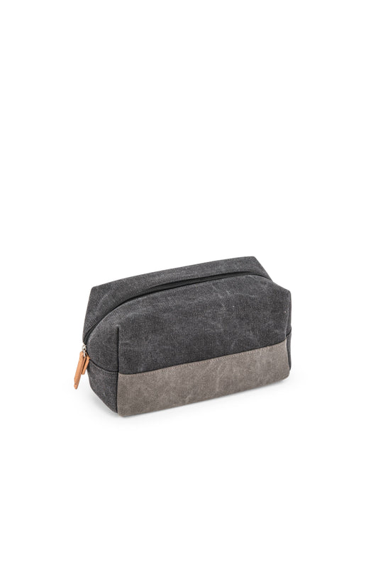 Weddingstar Inc. Men's Travel Toiletry Bag in black and gray canvas with leather zipper pull
