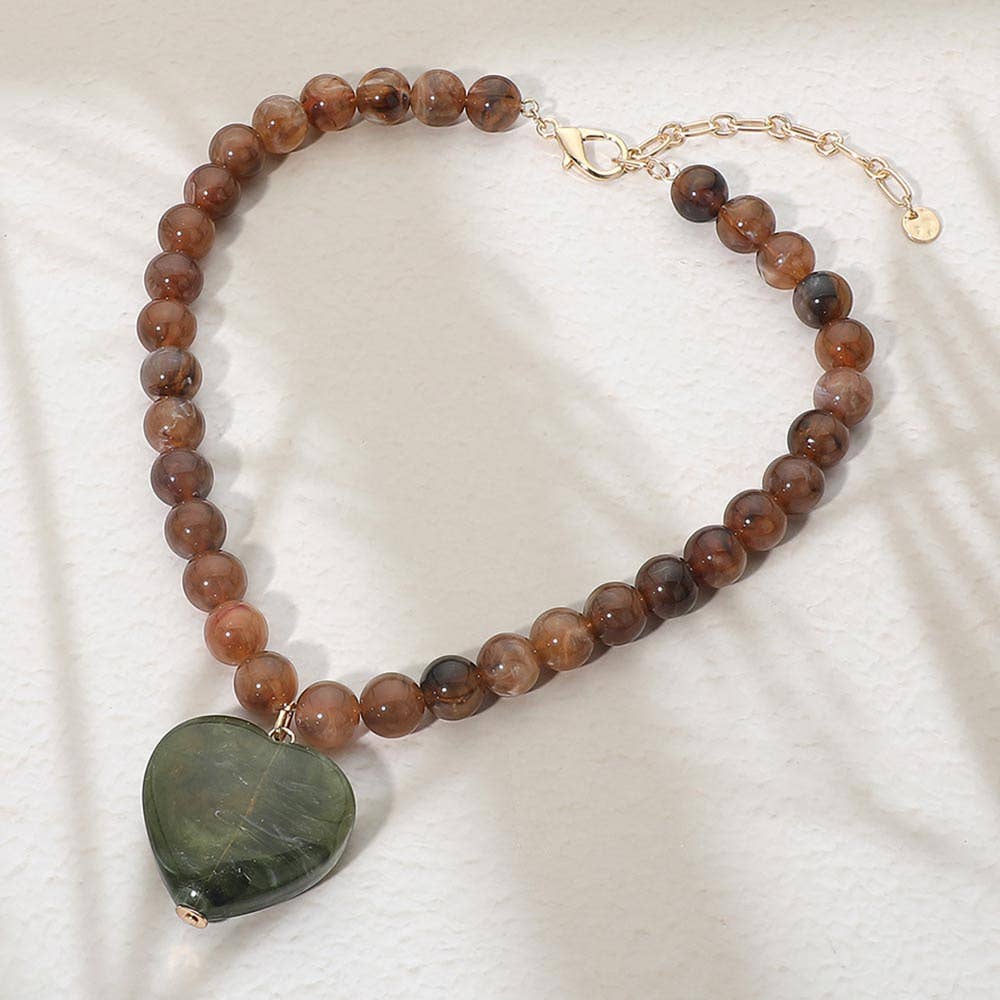 Sensibling Corp. - Chunky Marbled Resin Heart Charm Beaded Necklace