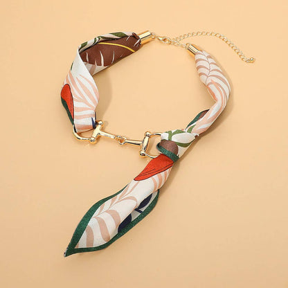 Sensibling Corp. - Metal Horsebit Accent Silky Fabric Scarf Necklace