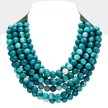 Sensibling Corp. - Chunky Acrylic Bead Layered Faux Leather Magnetic Necklace
