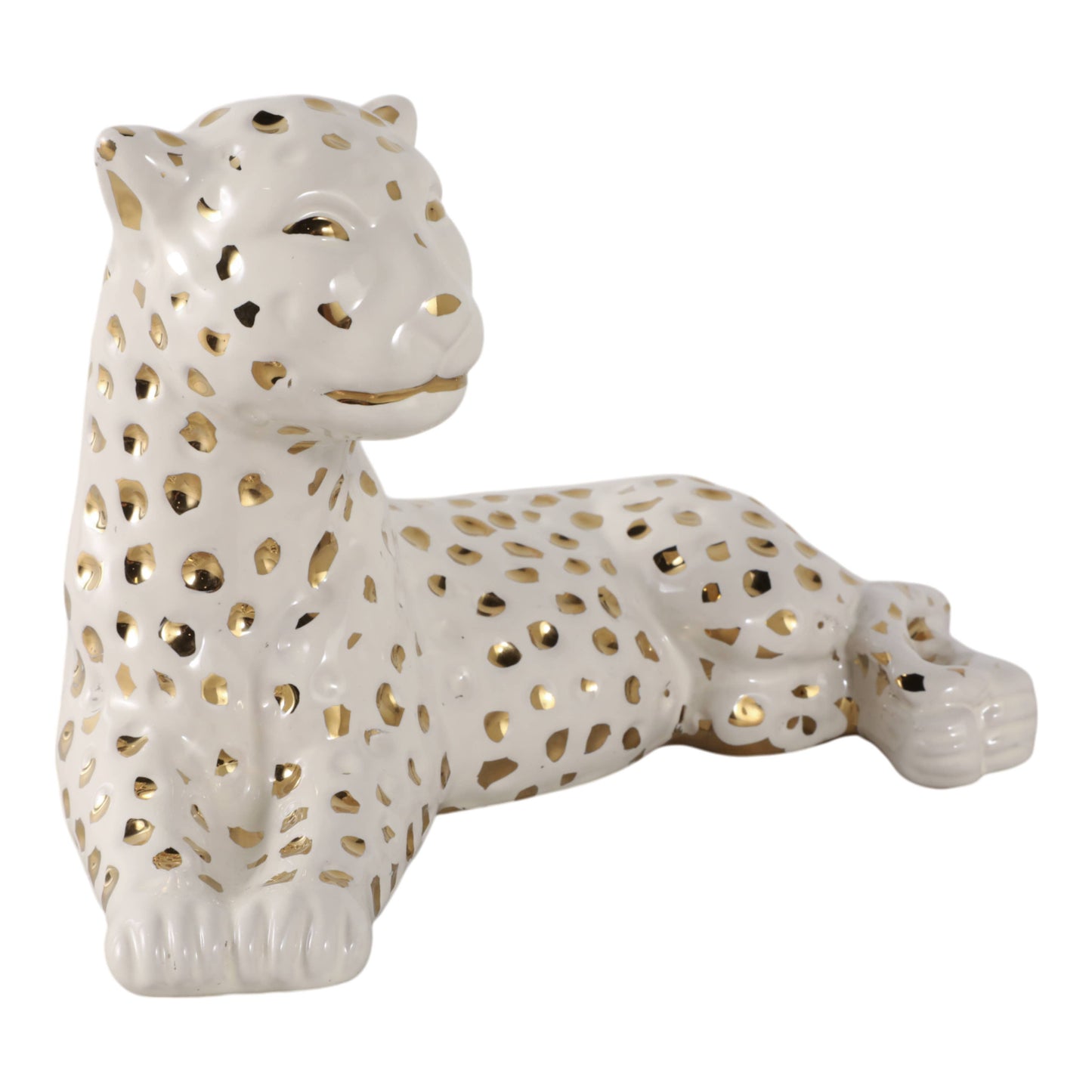Sagebrook Home - Figurine White/Gold Ceramic Leopard Lying Down, 10 in.