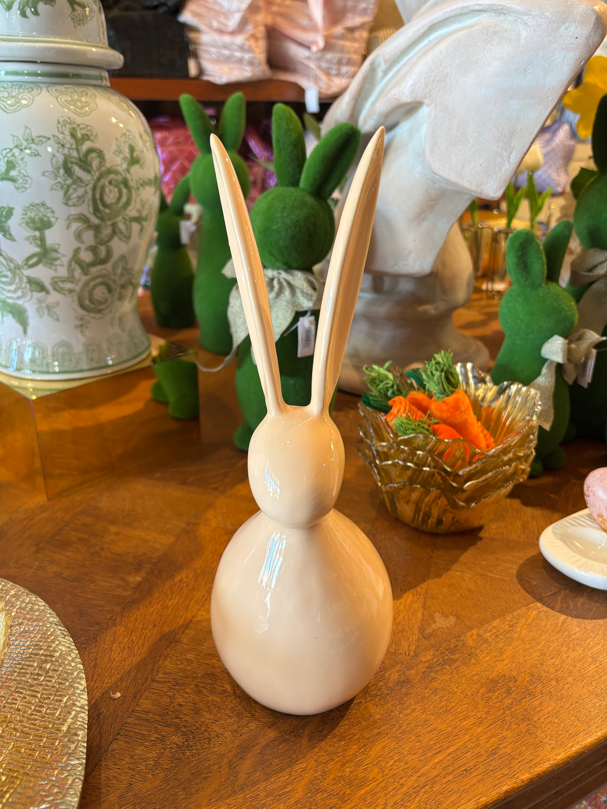 180° Colorful Bunnies decorative bunny figurine in cream gloss ceramic with upright ears