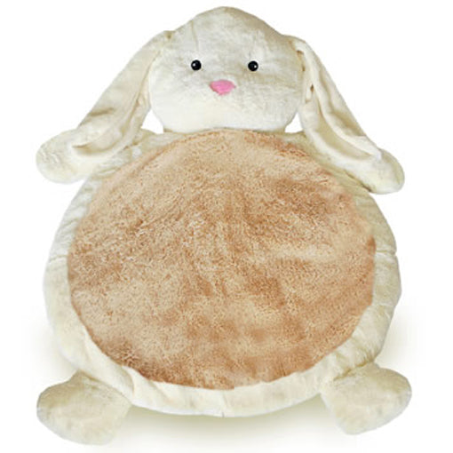 Mary Meyer cream and tan plush bunny baby mat with floppy ears and embroidered face