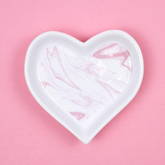 The Royal Standard Marbled Heart Trinket Dish in white with pink marble swirl pattern