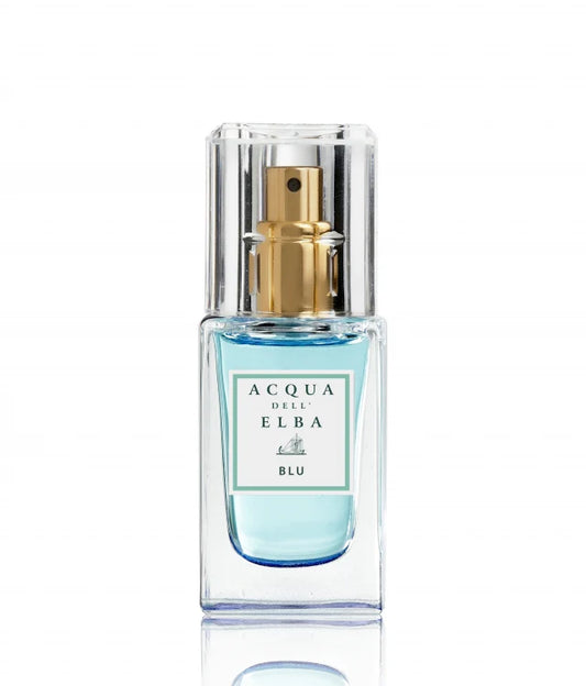 Acqua Dell Elba Blu Woman Perfume 0.5oz bottle with light blue liquid and gold atomizer
