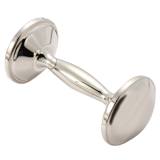 Elegance silver-plated dumbbell rattle with polished round ends and tapered handle