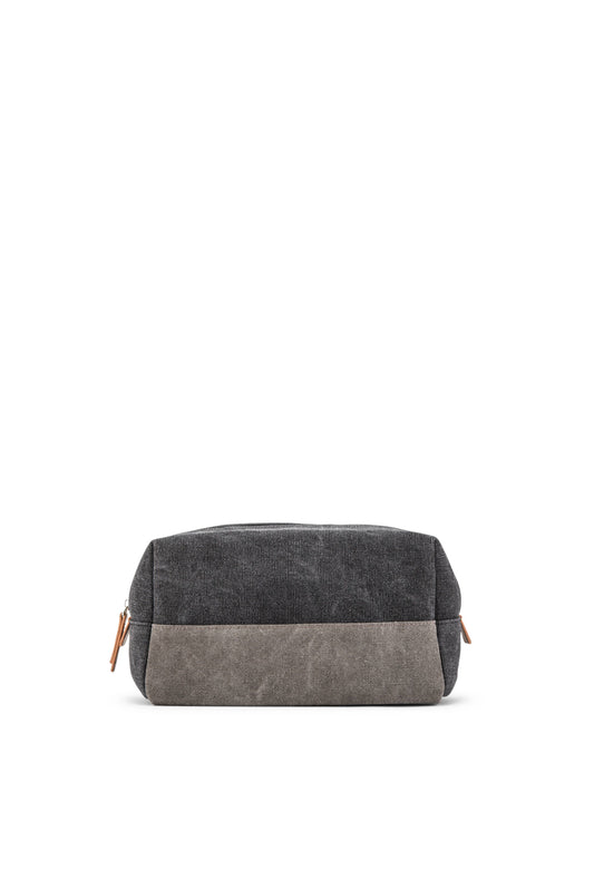 Weddingstar Inc. Men's Travel Toiletry Bag front view displaying color-block design in charcoal and light gray