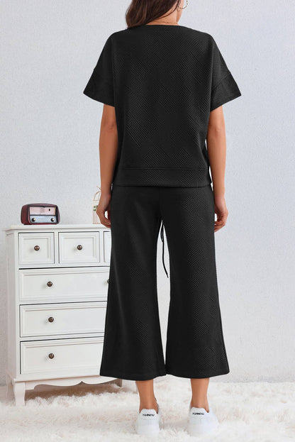 LA Society - LAS Textured Loose T Shirt and Drawstring Pants Set