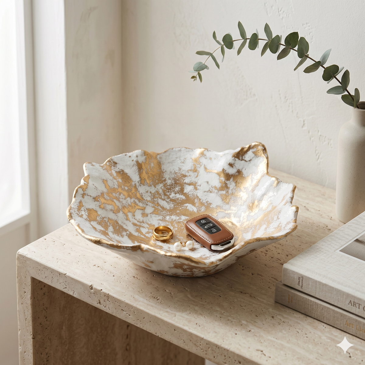 India Handicrafts Inc - Small Gold and White Bowl