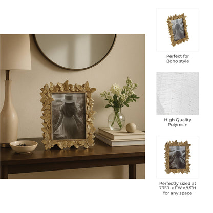 Sagebrook Home Gold Polyresin Butterfly in Bloom Frame 5x7 in.