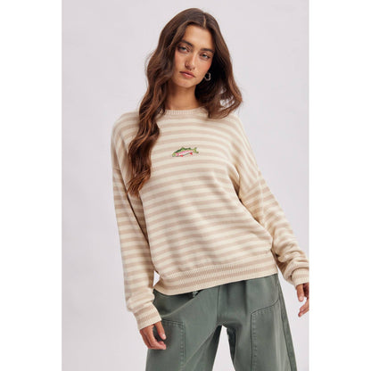 Wishlist Apparel - STRIPED FISH COASTAL GRAPHIC SWEATER