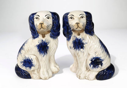 AA Importing - Blue and White Ceramic Staffordshire Dog Pair