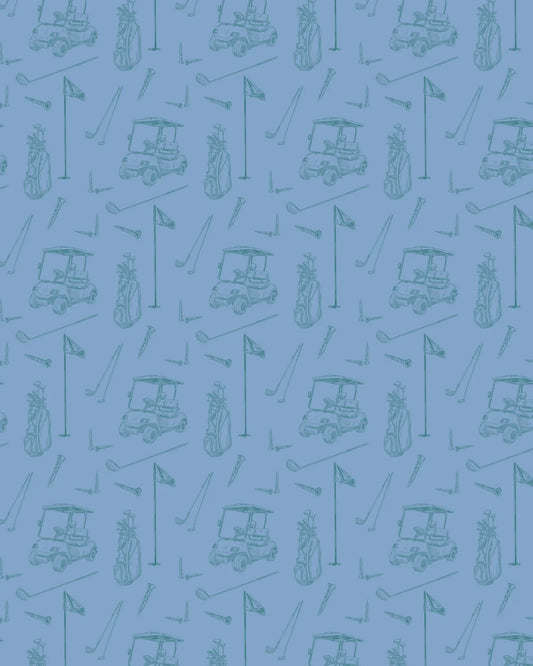 Experience the spirit of the game with The Royal Standard Men’s Tee Off Performance Polo, featuring a seamless pattern of golf-themed illustrations—carts, clubs, bags, flags, tees, and balls—arranged in a repeating design on a classic blue background. This distinctive style from The Royal Standard is perfect inspiration for any golfer’s wardrobe.