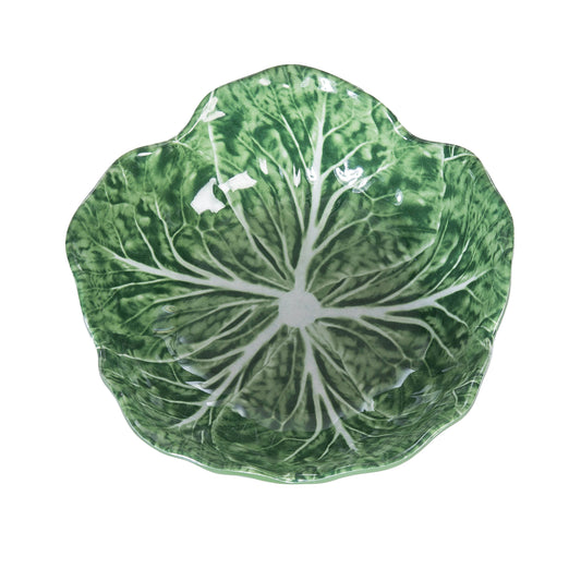 C&F Home Cabbage Leaf Green Cereal Bowl, top view showing detailed green cabbage texture pattern