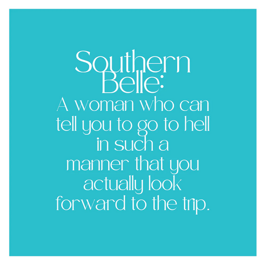 Mary Philips Designs Southern Belle Beverage Napkin with turquoise background and white text humorous definition