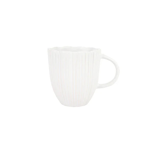 Vietri Bari white mug with vertical ribbed texture and handle