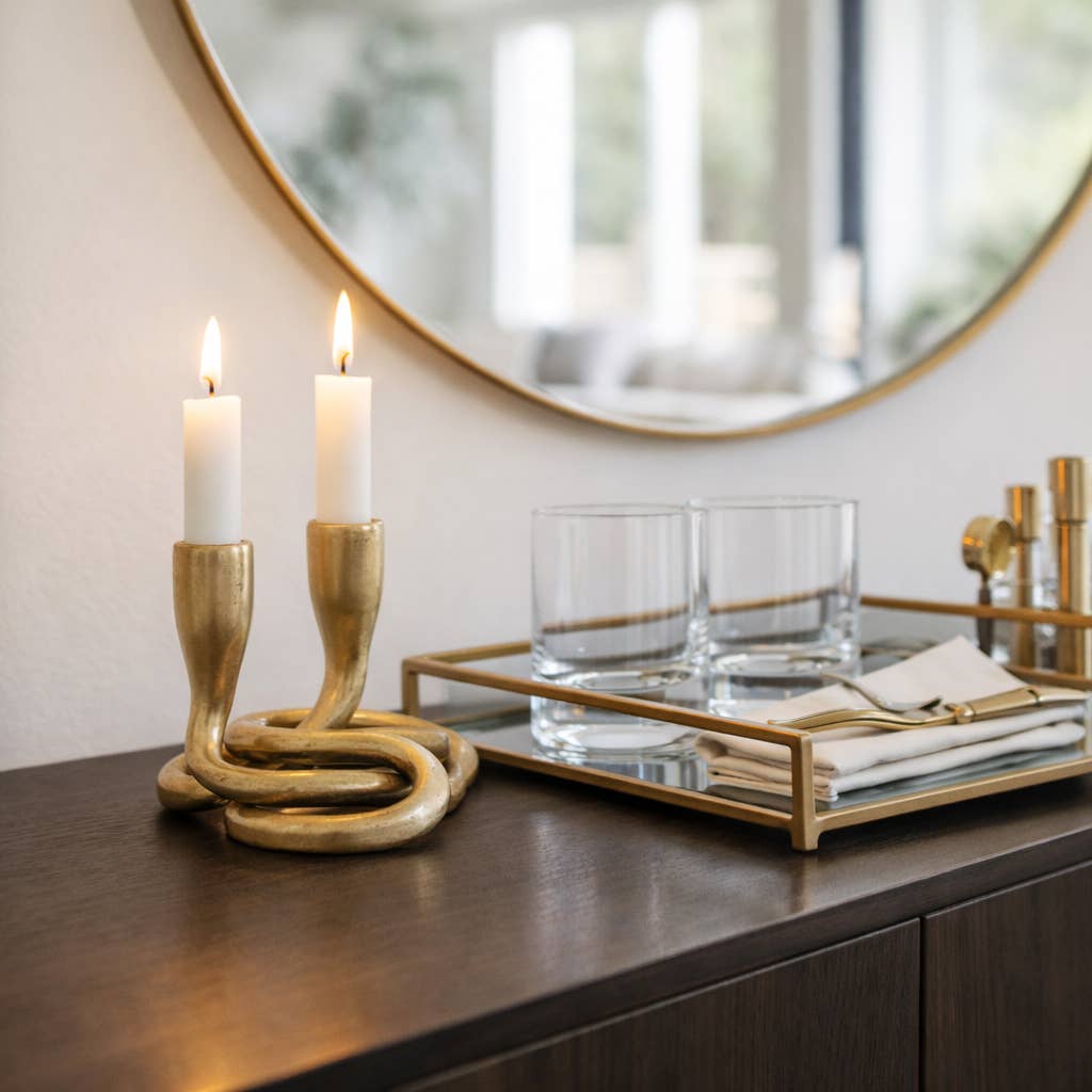 Sagebrook Home - Candle Holder - Gold Metal Knotted 2-Taper, 6 in.