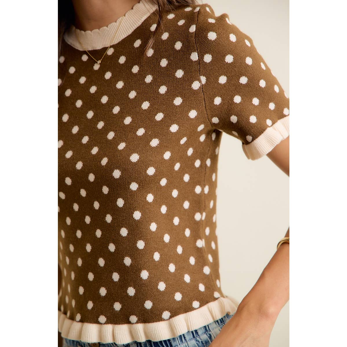 So Me - POLKA DOT RUFFLED SHORT SLEEVES SWEATER KNIT TOP