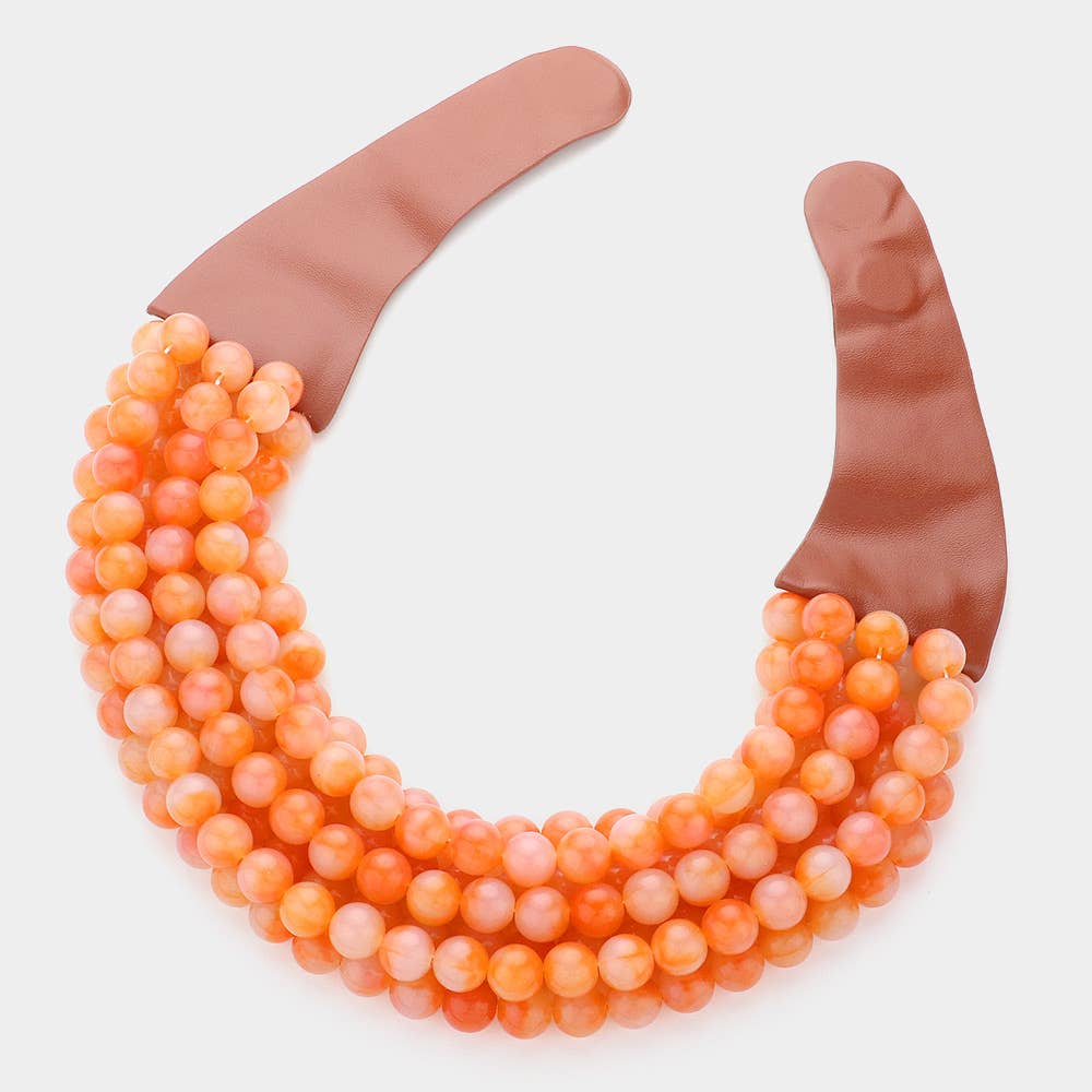 Sensibling Corp. - Chunky Acrylic Bead Layered Faux Leather Magnetic Necklace