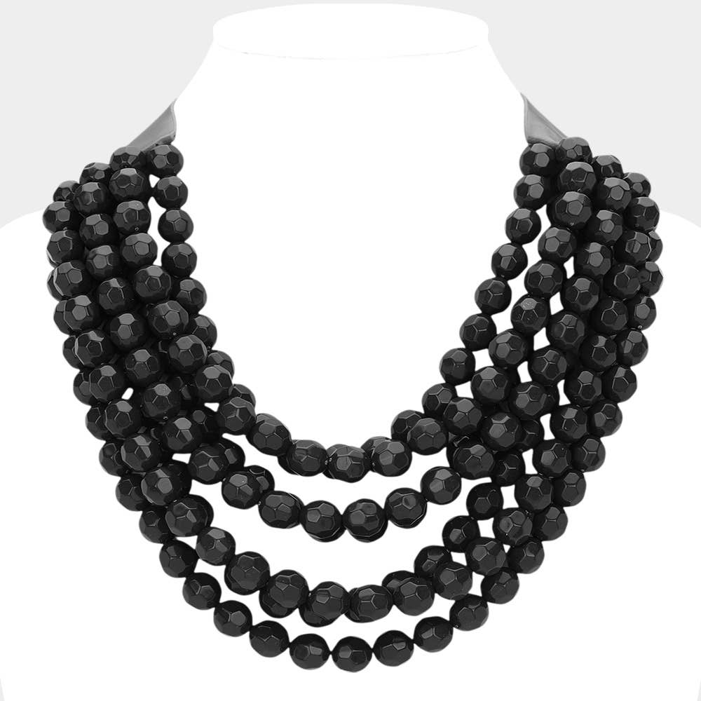 Sensibling Corp. - Chunky Acrylic Bead Layered Faux Leather Magnetic Necklace