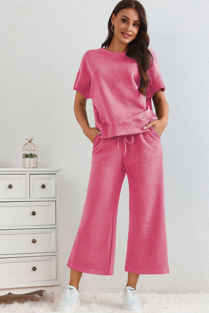 LA Society - LAS Textured Loose T Shirt and Drawstring Pants Set