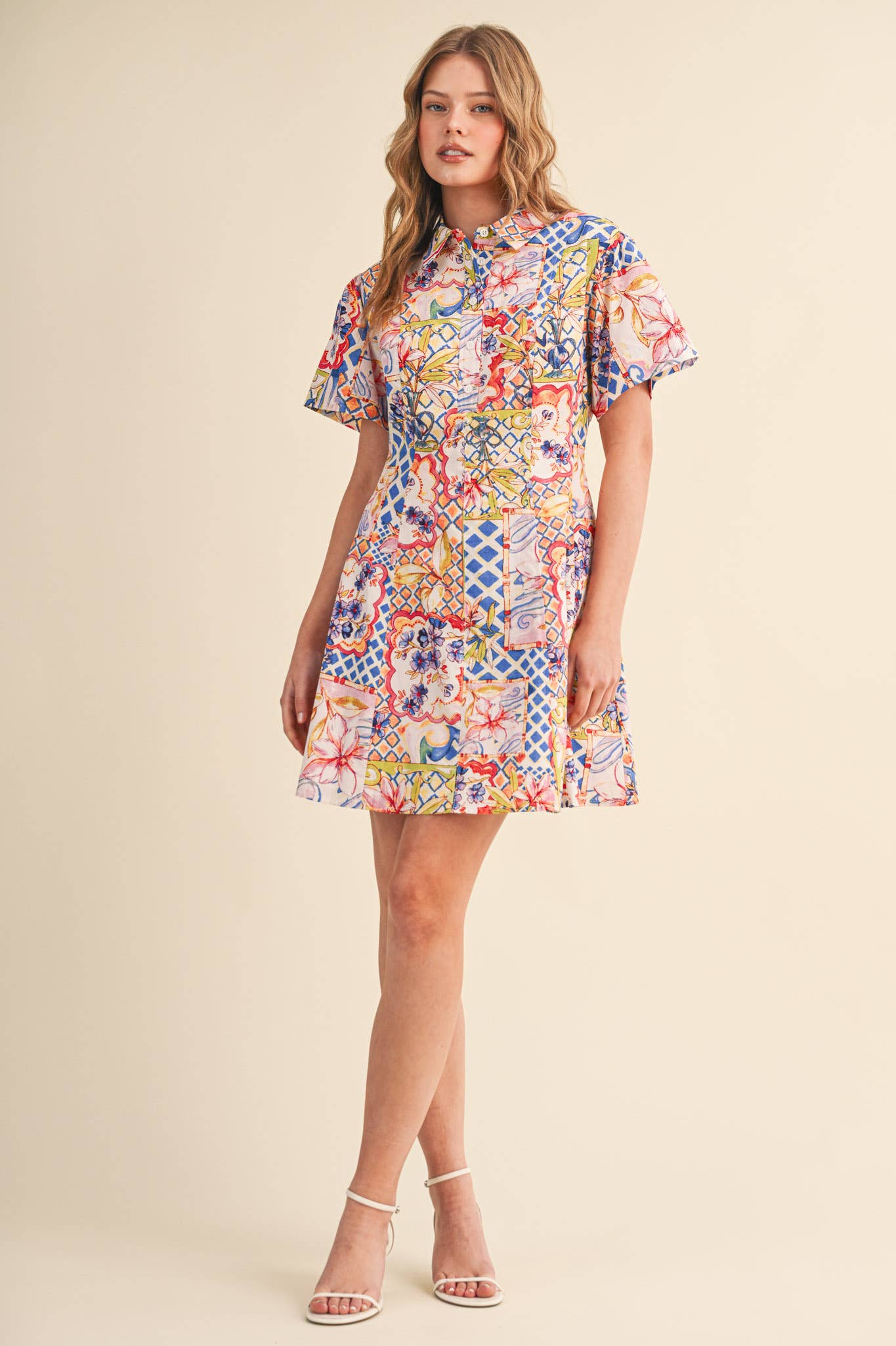 &MERCI - EXCLUSIVE FLORAL FIT & FLARE SHORT SLEEVE MINI DRESS