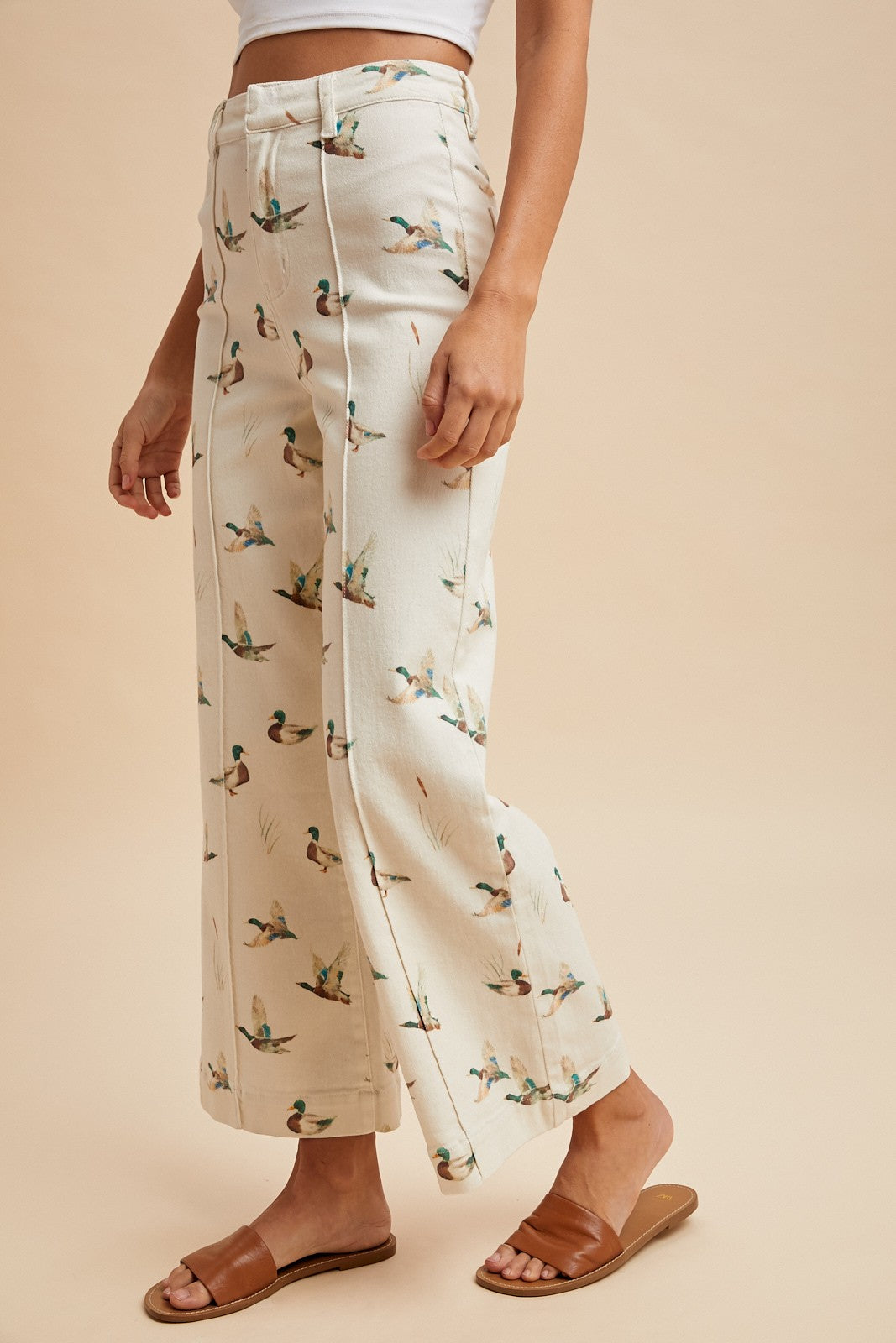 Anniewear Mallard Printed Stretch Denim Wide Leg Jeans