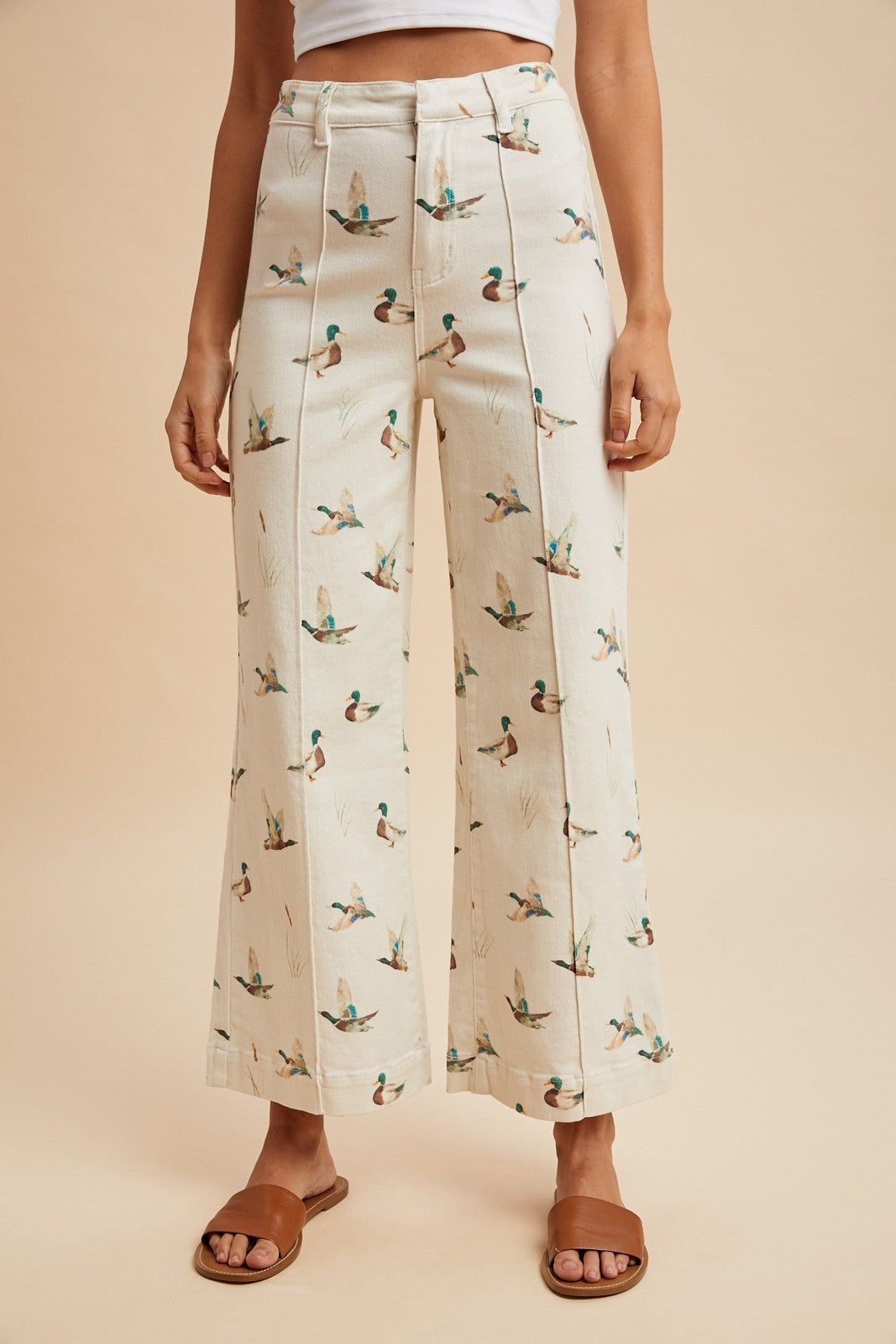Anniewear Mallard Printed Stretch Denim Wide Leg Jeans