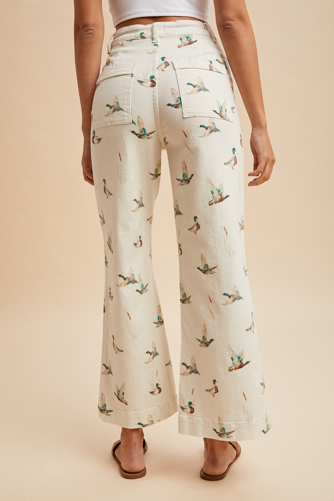 Anniewear Mallard Printed Stretch Denim Wide Leg Jeans