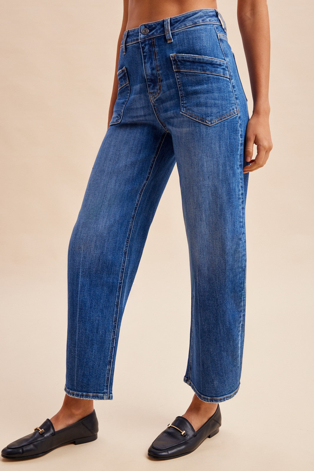AnnieWear Stretch Denim Slim Barrel Leg Jeans with Angled Pocket