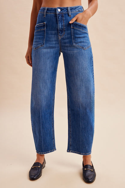 AnnieWear Stretch Denim Slim Barrel Leg Jeans with Angled Pocket