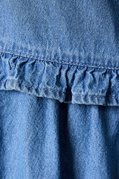 Sunday Edition by LE LIS - SLEEVELESS RUFFLE DETAIL DENIM MINI DRESS
