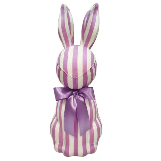 Dunn Deals Jumbo 27" Stripe Easter Bunny with purple and white vertical stripes, long ears, and purple bow