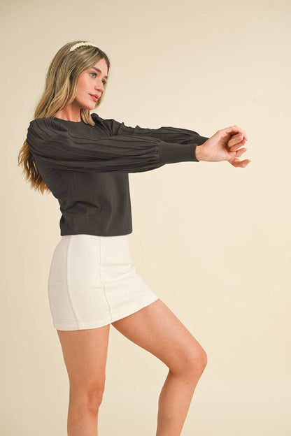 &MERCI - STRIPE TEXTURE PUFF SLEEVE SWEATER MSW9485