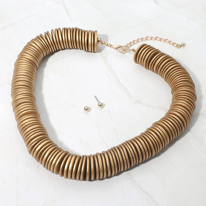 Sensibling Corp. - Chunky Wooden Disc Beaded Statement Necklace