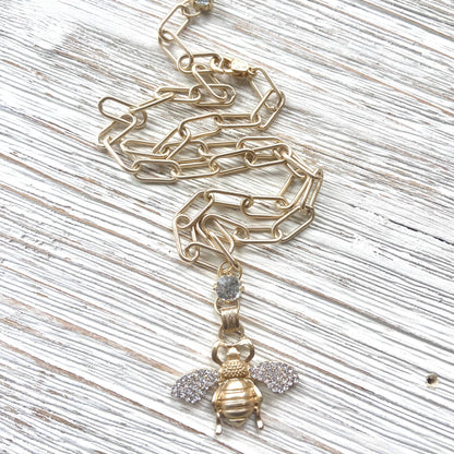 VB&CO Designs Handmade Jewelry - Bee Crystal Necklace Matte Gold