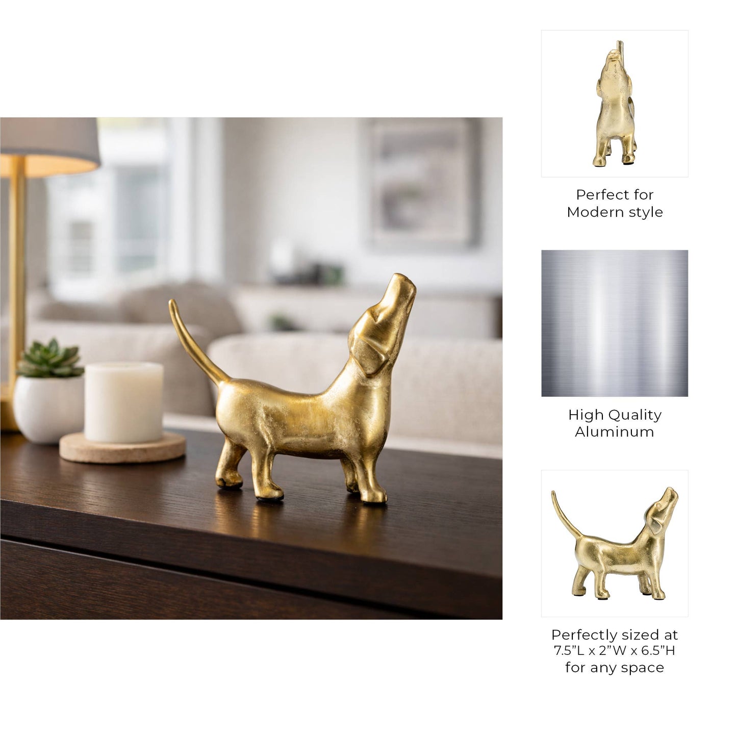 Sagebrook Home - Decorative Figurine - Gold Metal Modern Howling Dog, 7 in.