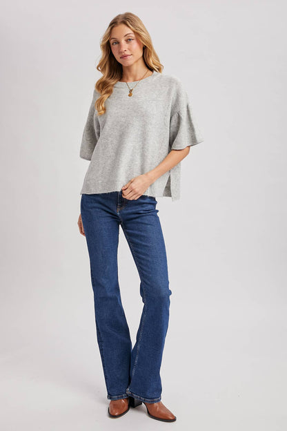 Bluivy - GATHERED SHORT SLEEVE BOXY KNIT SWEATER TOP