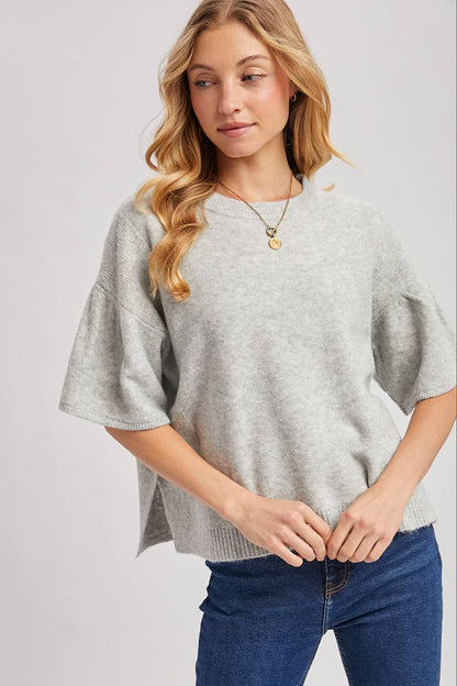 Bluivy - GATHERED SHORT SLEEVE BOXY KNIT SWEATER TOP