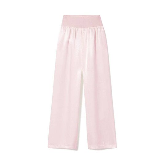 PJ Harlow Lola pale pink pajama pants front flat lay showing high waistband and wide legs