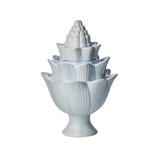 LOOMLAN Artichoke Handmade Ceramic Tulipiere in white with tiered artichoke leaf design and pedestal base