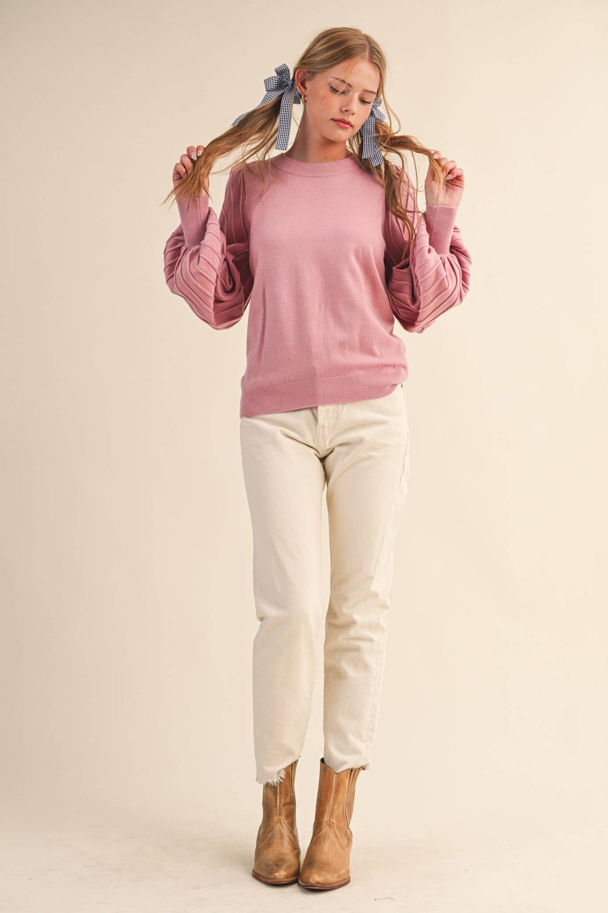 &MERCI - STRIPE TEXTURE PUFF SLEEVE SWEATER MSW9485