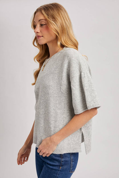 Bluivy - GATHERED SHORT SLEEVE BOXY KNIT SWEATER TOP