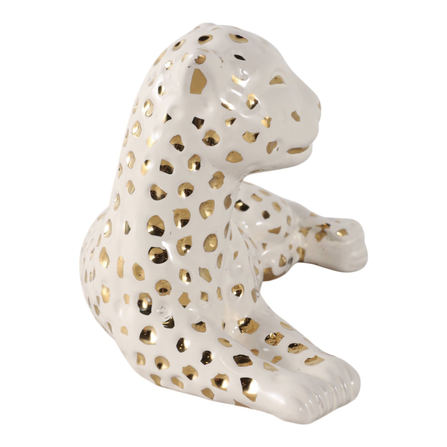 Sagebrook Home - Figurine White/Gold Ceramic Leopard Lying Down, 10 in.