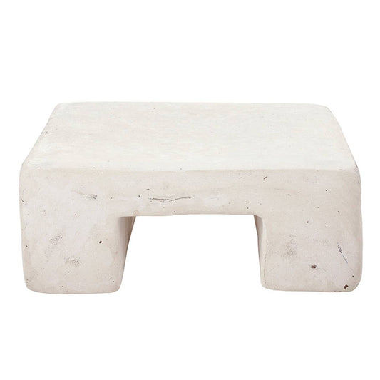 Cream paper mache square small riser with cutout base, front view