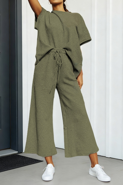 LA Society - LAS Textured Loose T Shirt and Drawstring Pants Set
