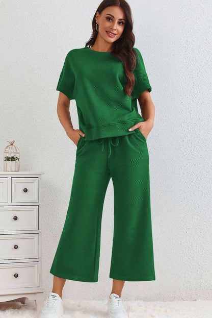 LA Society - LAS Textured Loose T Shirt and Drawstring Pants Set