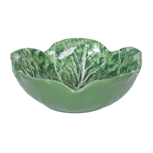 C&F Home Cabbage Leaf Green Cereal Bowl, side angle displaying scalloped rim and interior texture