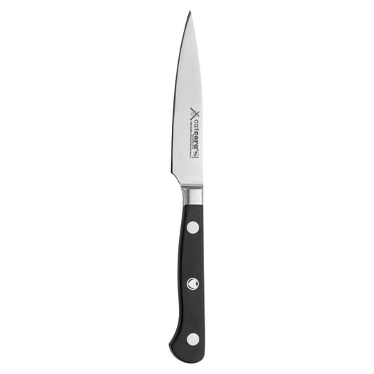 HIC Cat Cora 4-inch paring knife with stainless steel blade and black handle with rivets