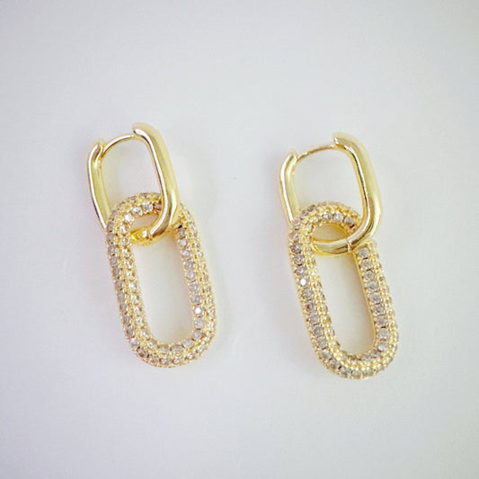 Ellison+Young Urban Glow Link Drop Earrings, gold-plated ovals with crystal-paved rectangular links